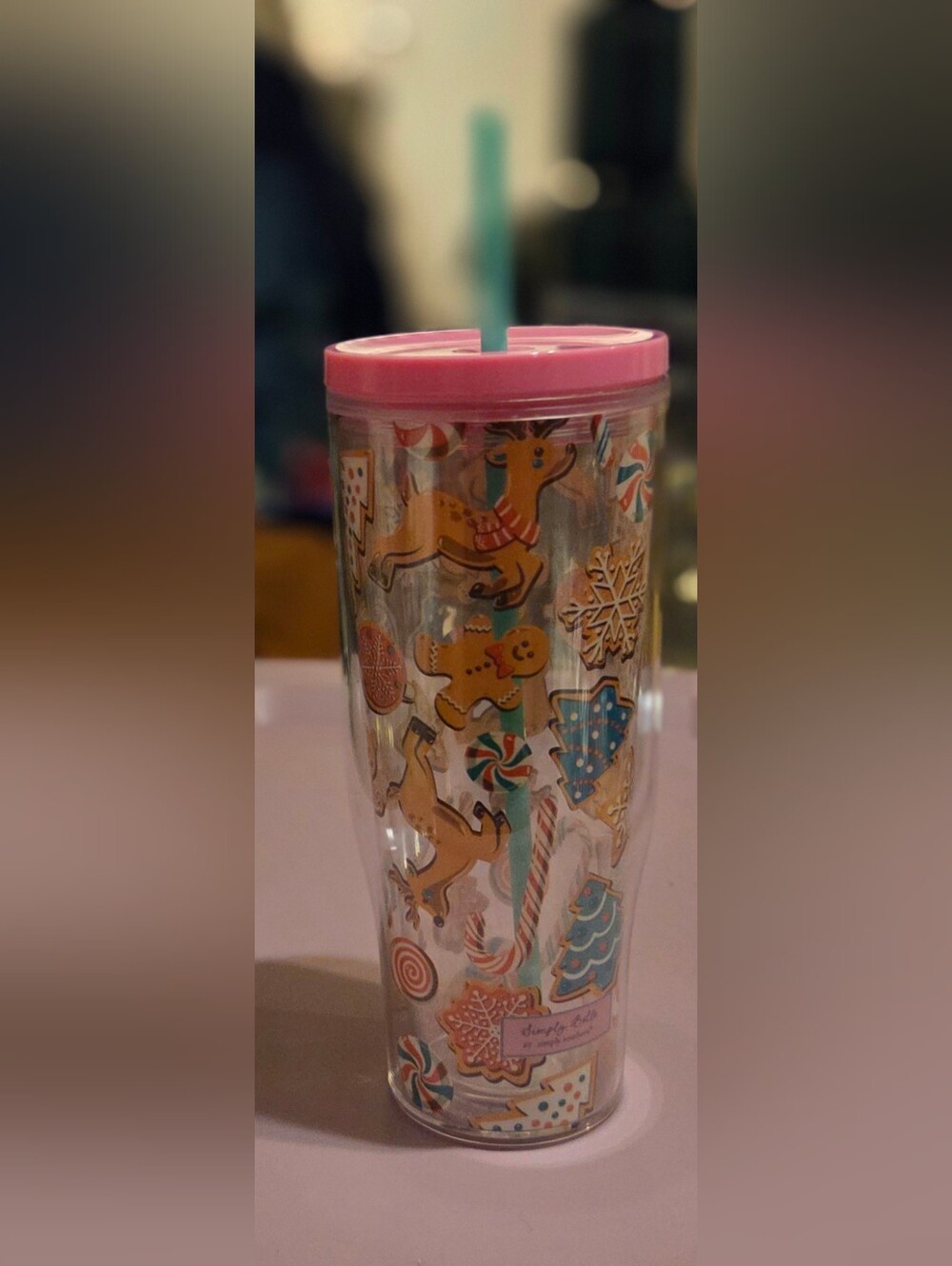 Holiday Cookie Pattern Pink Clear Tumbler - 24oz